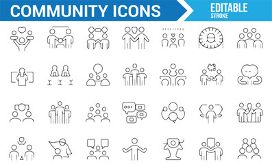 Community and Collaboration Icons for Social Networking and Teamwork Symbols