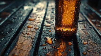 beer bottle on old wooden table