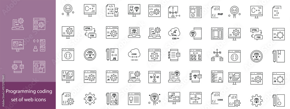Fototapete web development line editable icons set. vector illustration in modern thin line style of technology