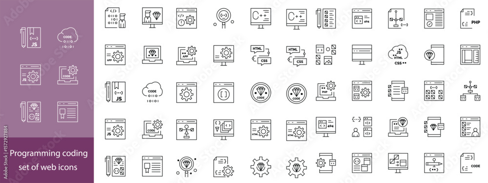 Fototapete web development line editable icons set. vector illustration in modern thin line style of technology
