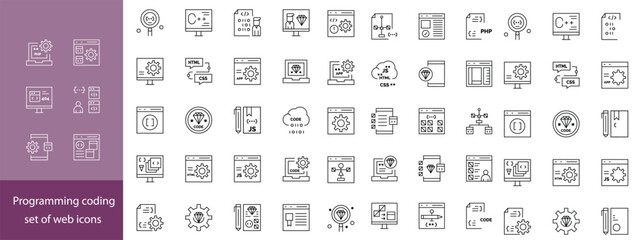 Web Development Line Editable Icons set. Vector illustration in modern thin line style of technology related icons: software, design, programming, and more. Isolated on transparent background.