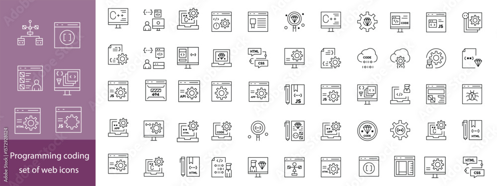 Fototapete web development line editable icons set. vector illustration in modern thin line style of technology