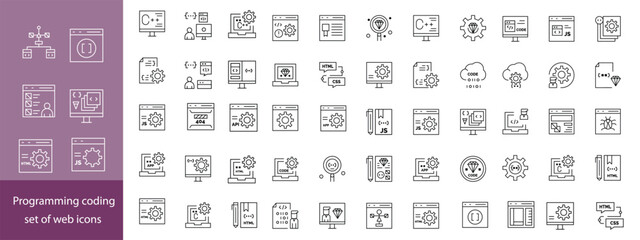 Web Development Line Editable Icons set. Vector illustration in modern thin line style of technology related icons: software, design, programming, and more. Isolated on transparent background.