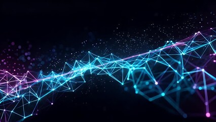 Abstract network of glowing neon lines and nodes - Powered by Adobe