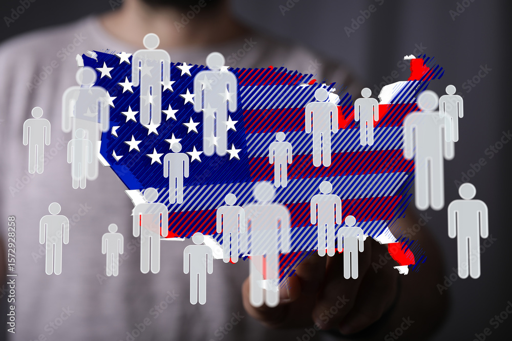 Poster visual representation of population density across the united states. data visualization.