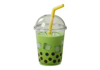 Isolated Green Boba Tea with Tapioca Pearls and Straw