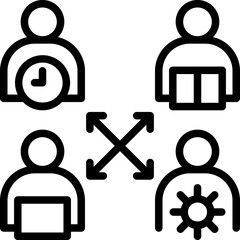 Cross functional Team Line Icon, Diverse Collaboration
