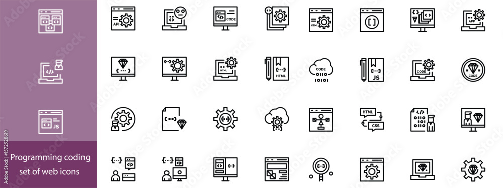 Aufkleber web development line editable icons set. vector illustration in modern thin line style of technology