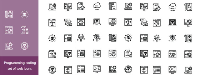 Web Development Line Editable Icons set. Vector illustration in modern thin line style of technology related icons: software, design, programming, and more. Isolated on transparent background.