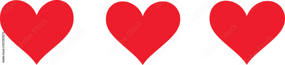 Poster three red hearts arranged in a row on a white background view