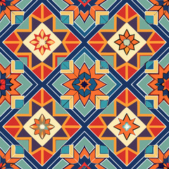 Seamless geometrical tile pattern, symmetric print. stock illustration