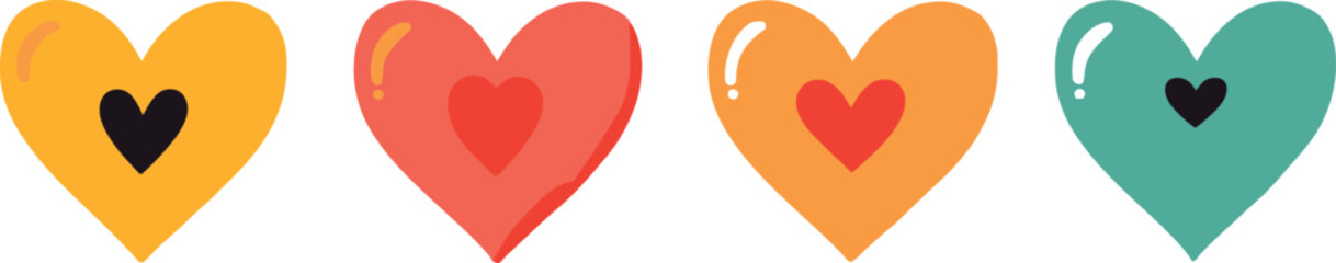 Four colorful hearts aligned on a white background illustration