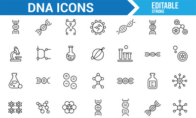 Science and Genetics Icons for DNA, Research, and Biological Studies

