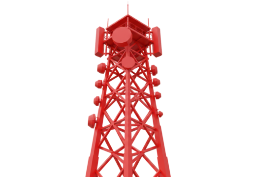 Isolated Red Communication Tower with Antennas