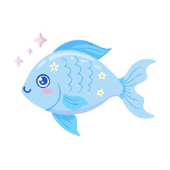 Pisces — Kawaii Blue Fish with Sparkly Eyes
