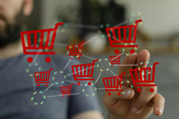 E-commerce, online shopping, digital marketing, global sales, retail, network, technology,...