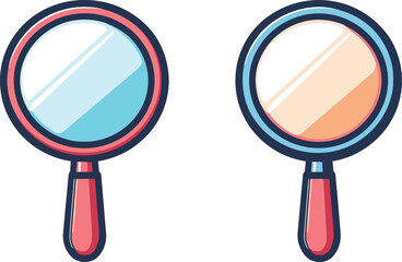 Two cartoon magnifying glasses with different colored reflections