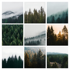 Misty Mountain Forest - Scenic Wilderness Landscape with Pine Trees and Vibrant Foliage