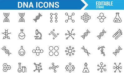 DNA Structure and Laboratory Symbols for Scientific Research and Biotechnology
