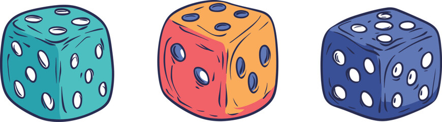 Illustration of three colorful dice isolated on a white background