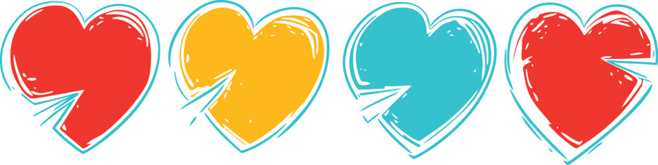 Three stylized burgers in red yellow and blue on white background