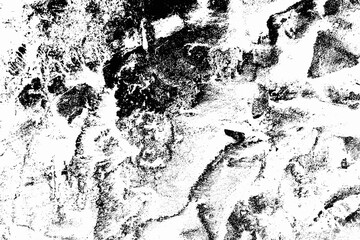 Abstract white background with smeared black paint marks in grunge style. Distressed rough texture resembling ink transfer or stamp smudges. Ideal for overlays, posters, banners or graphic design.