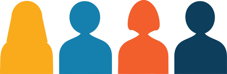Four colorful abstract people icons standing in a row on white