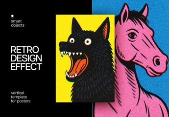 Retro Printer Design Poster Effect Mockup