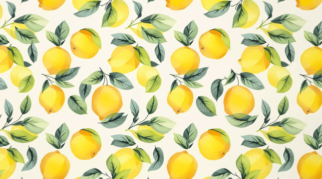 Lemon seamless border fruit illustration, cute citrus watercolor digital file on a white background close up