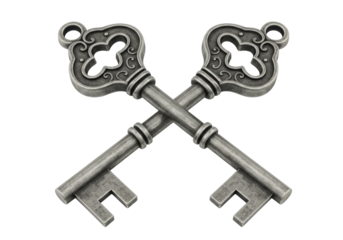 Isolated Antique Silver Keys Crossed in an Elegant Symbol