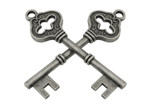 Isolated Antique Silver Keys Crossed in an Elegant Symbol