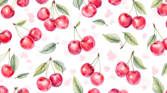 seamless pattern with cherries watercolor