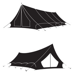 Minimalist Black Tent Silhouette Vector on White Background – Outdoor Camping Design for Adventure Projects with Dome, Ridge, A-Frame, and Tunnel Tent Styles. Thank You . 