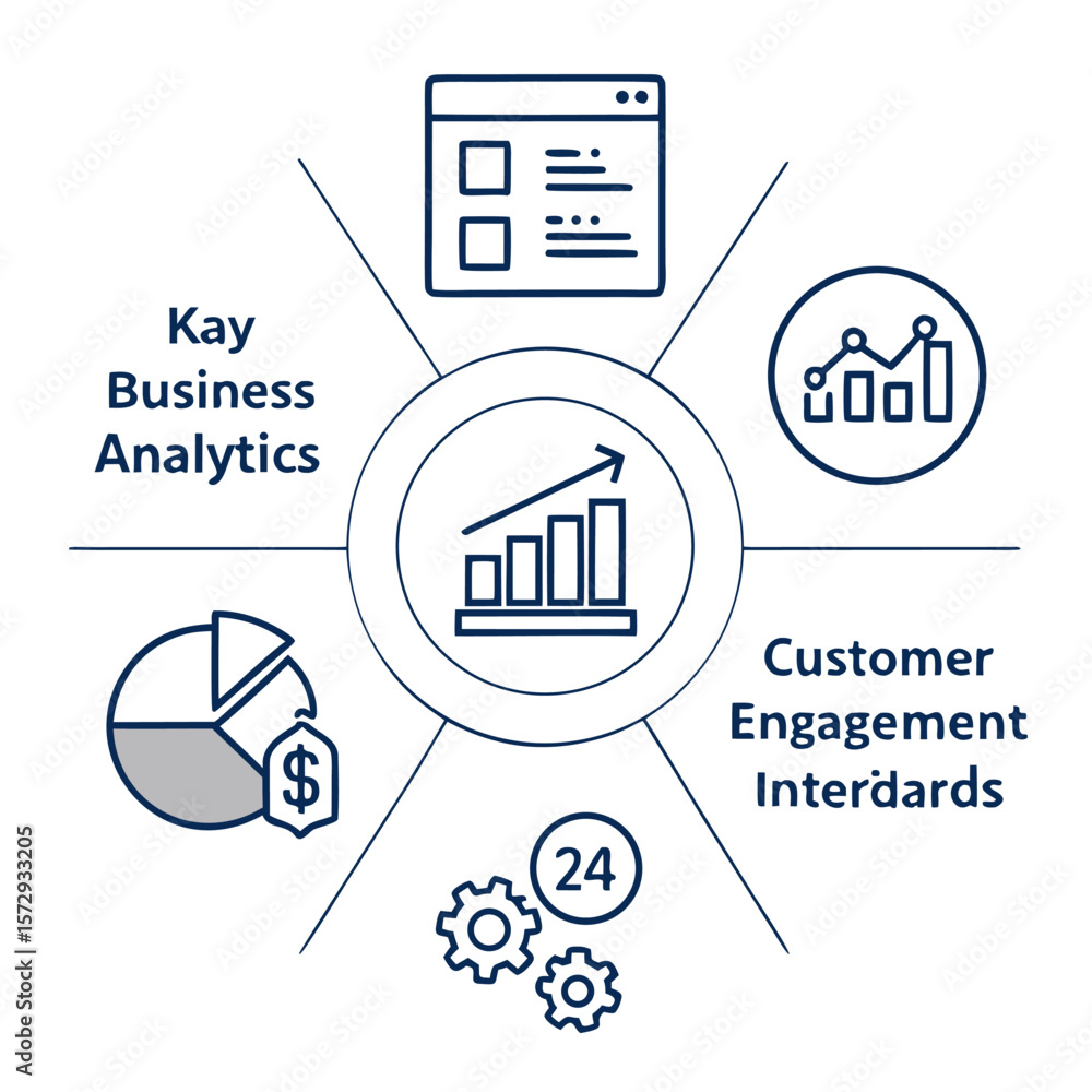 Poster business analytics diagram showing key metrics and customer engagement interdardswith data visualiza