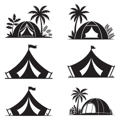Minimalist Black Tent Silhouette Vector on White Background – Outdoor Camping Design for Adventure Projects with Dome, Ridge, A-Frame, and Tunnel Tent Styles. Thank You . 