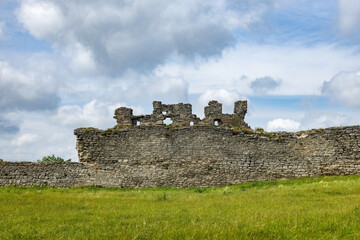 Ruins of the Kremenets castle view at cloudy weather in Ternopil region of Ukraine