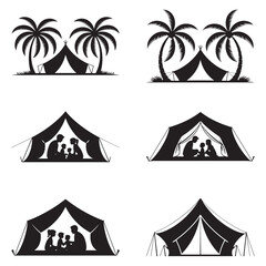 Minimalist Black Tent Silhouette Vector on White Background – Outdoor Camping Design for Adventure Projects with Dome, Ridge, A-Frame, and Tunnel Tent Styles. Thank You . 