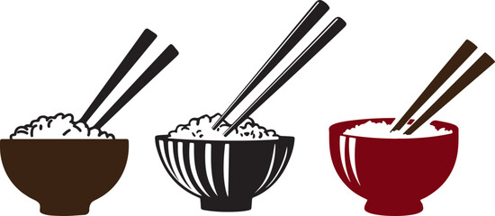 Rice Bowl with Chopsticks Colorful Vector Illustration Collection