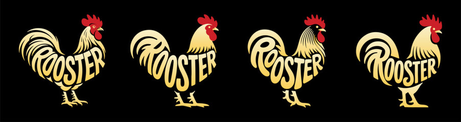 Four rooster logo positioned together to visually represent the outline of a rooster.