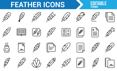 Feather Pen, Scroll, and Bird Icons for Creative Writing, Literature, and Knowledge