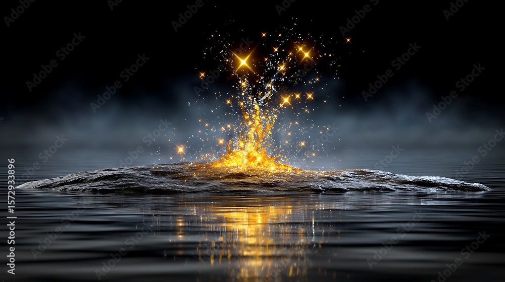 Aufkleber a sharp, focused image of sparkling light reflections in the shape of stars over a mirror-like surfa