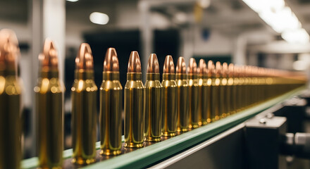 Ammunition Bullets in Manufacturing Line in Factory
