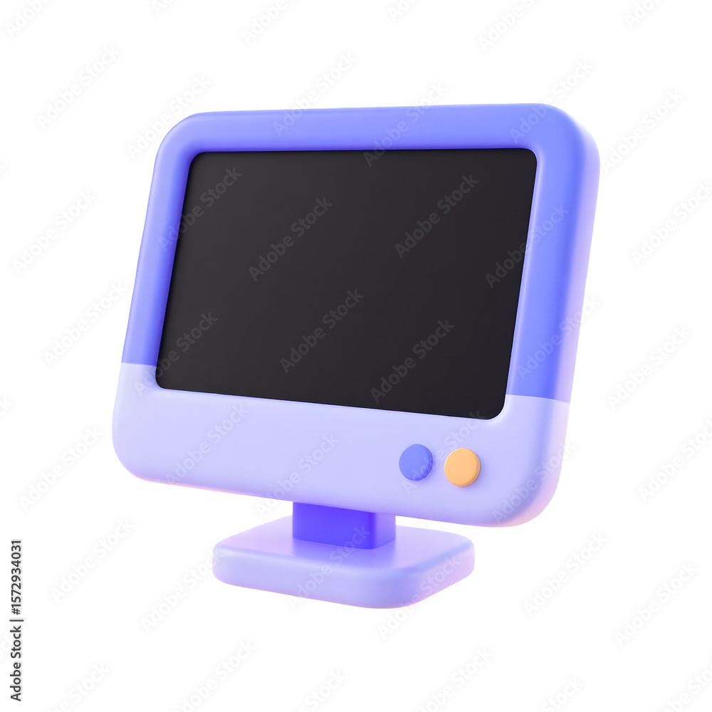 Poster retro computer monitor with a rounded design and pastel colors isolated on transparent background