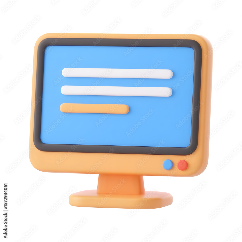 Poster 3d cartoon computer monitor with input fields isolated on transparent background