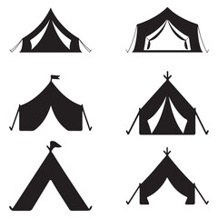 Minimalist Black Tent Silhouette Vector on White Background – Outdoor Camping Design for Adventure Projects with Dome, Ridge, A-Frame, and Tunnel Tent Styles. Thank You . 