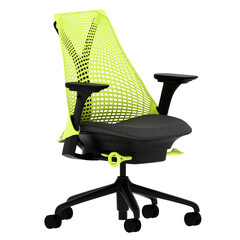 3d render ergonomic yellow mesh office chair with transparent background