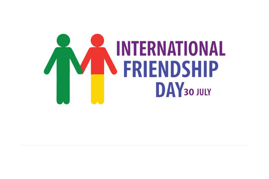 International Friendship Day: Celebrate bonds on July 30th. Symbol of friendship between two figures of different colors and friendship day text.
