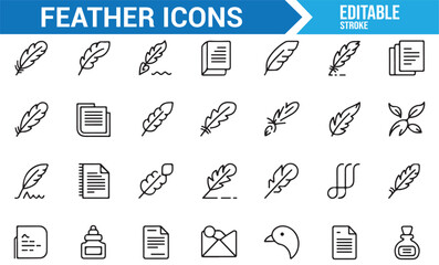 Feather and Scroll Icons for Writing, Literature, and Creativity Symbols