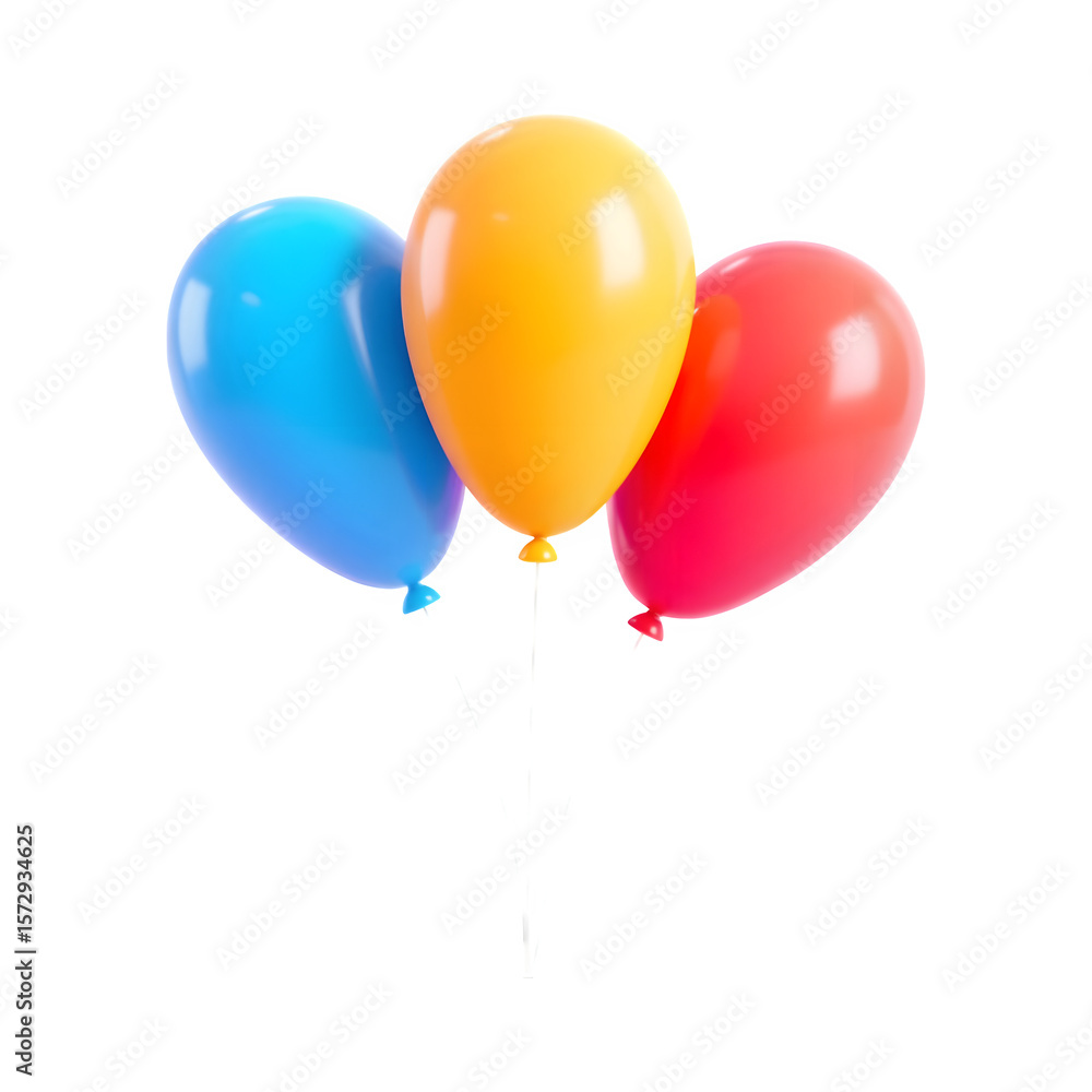 Poster three colorful balloons floating together isolated on transparent background