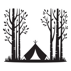 Minimalist Black Tent Silhouette Vector on White Background – Outdoor Camping Design for Adventure Projects with Dome, Ridge, A-Frame, and Tunnel Tent Styles. Thank You . 